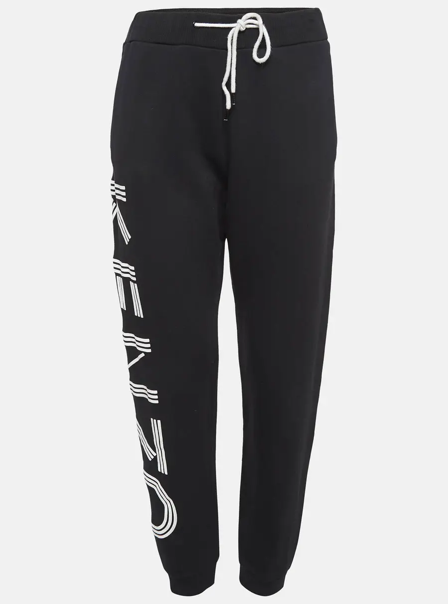 Kenzo Black Cotton Knit Printed Track Pants M