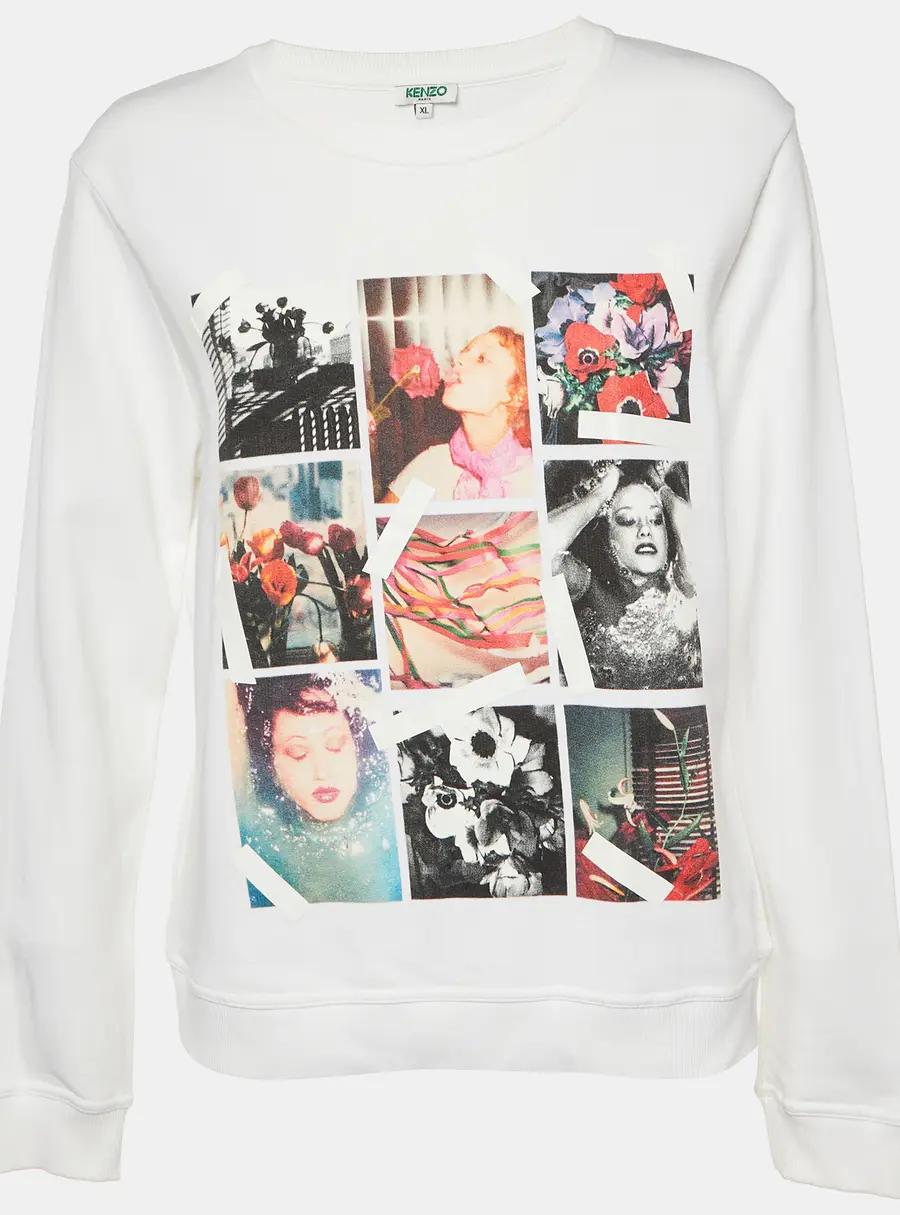 Kenzo White Photo Collage Print Cotton Crew Neck Sweatshirt XL