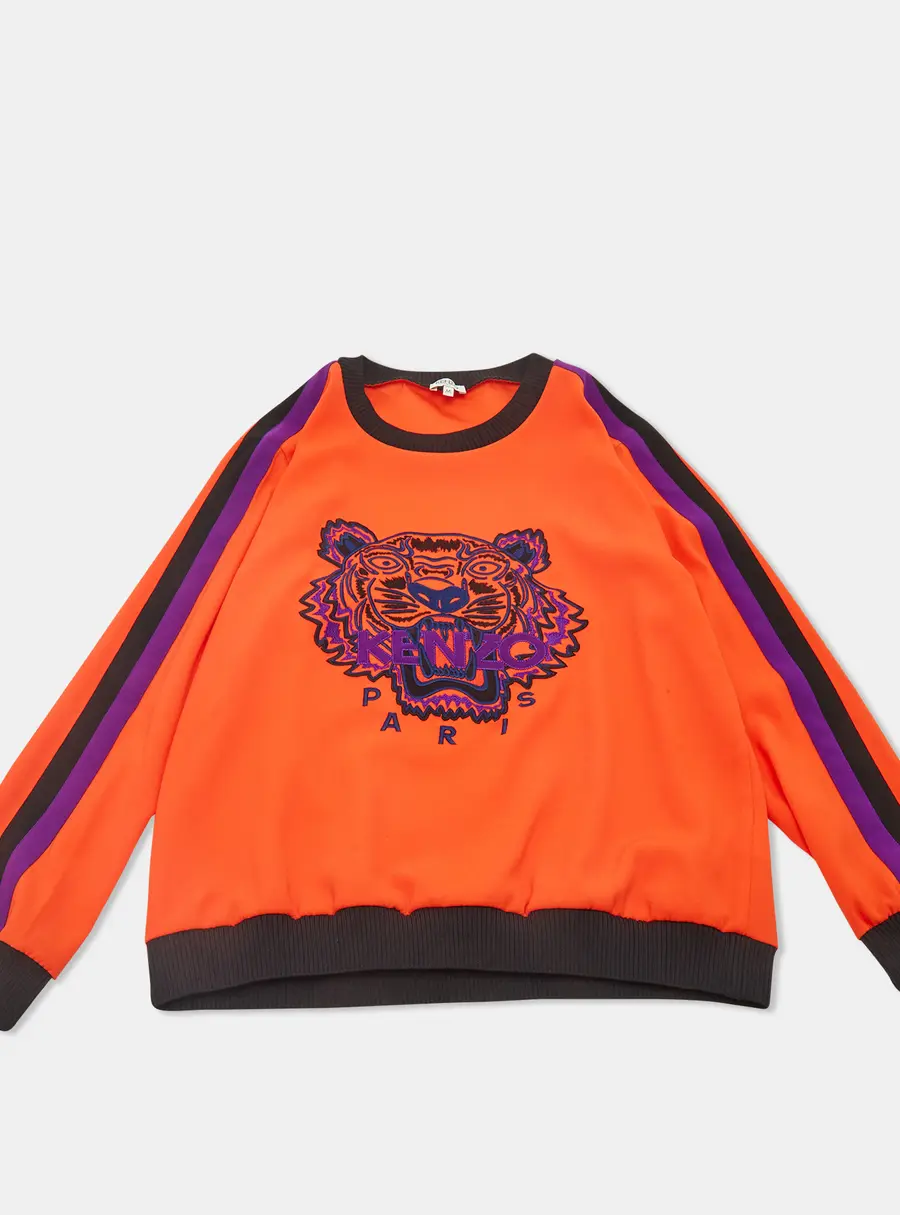Kenzo Orange Tiger Embroidered Crepe Sweatshirt M