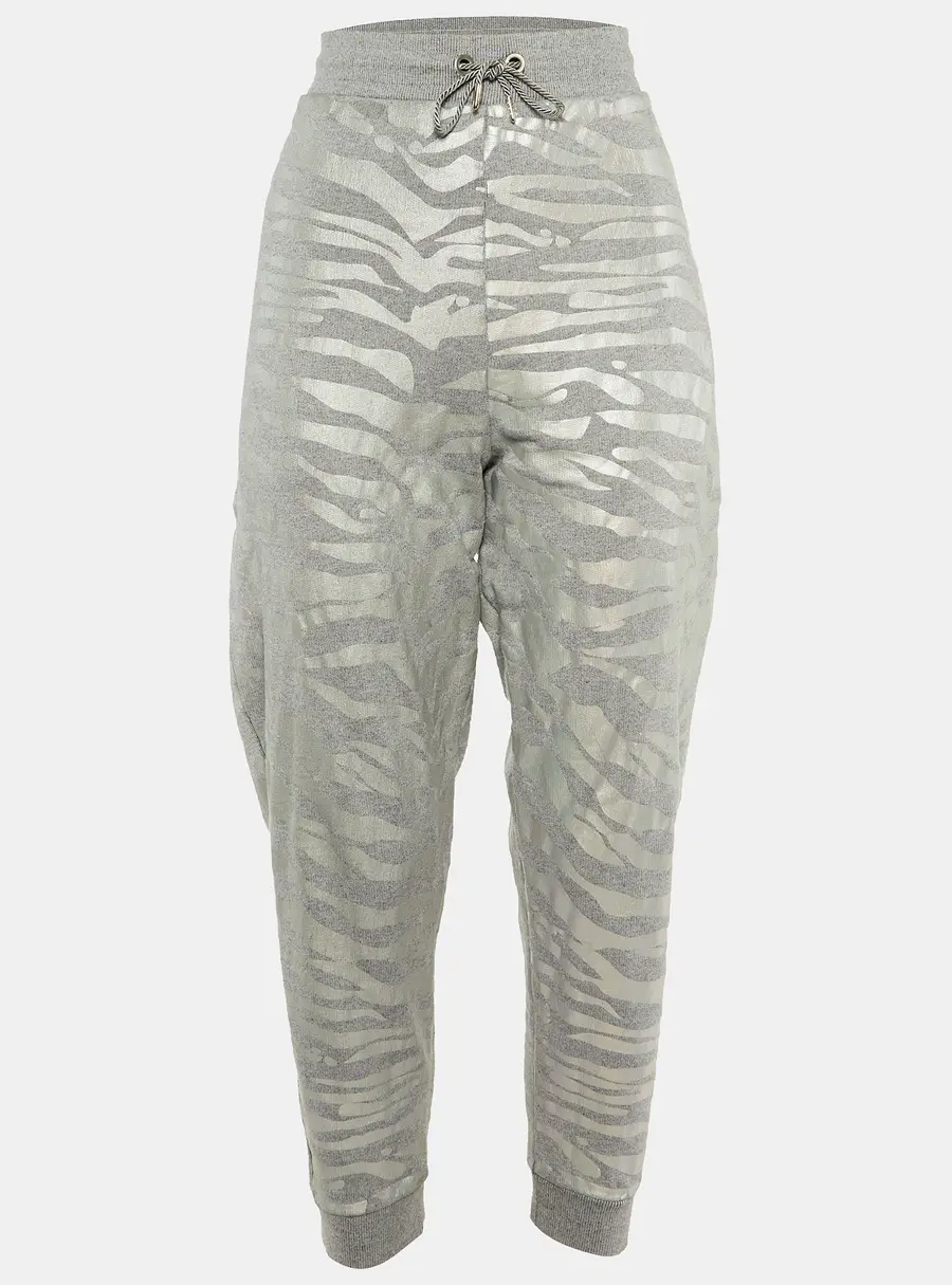 Kenzo Grey Metallic Print Cotton Jogger Pants L