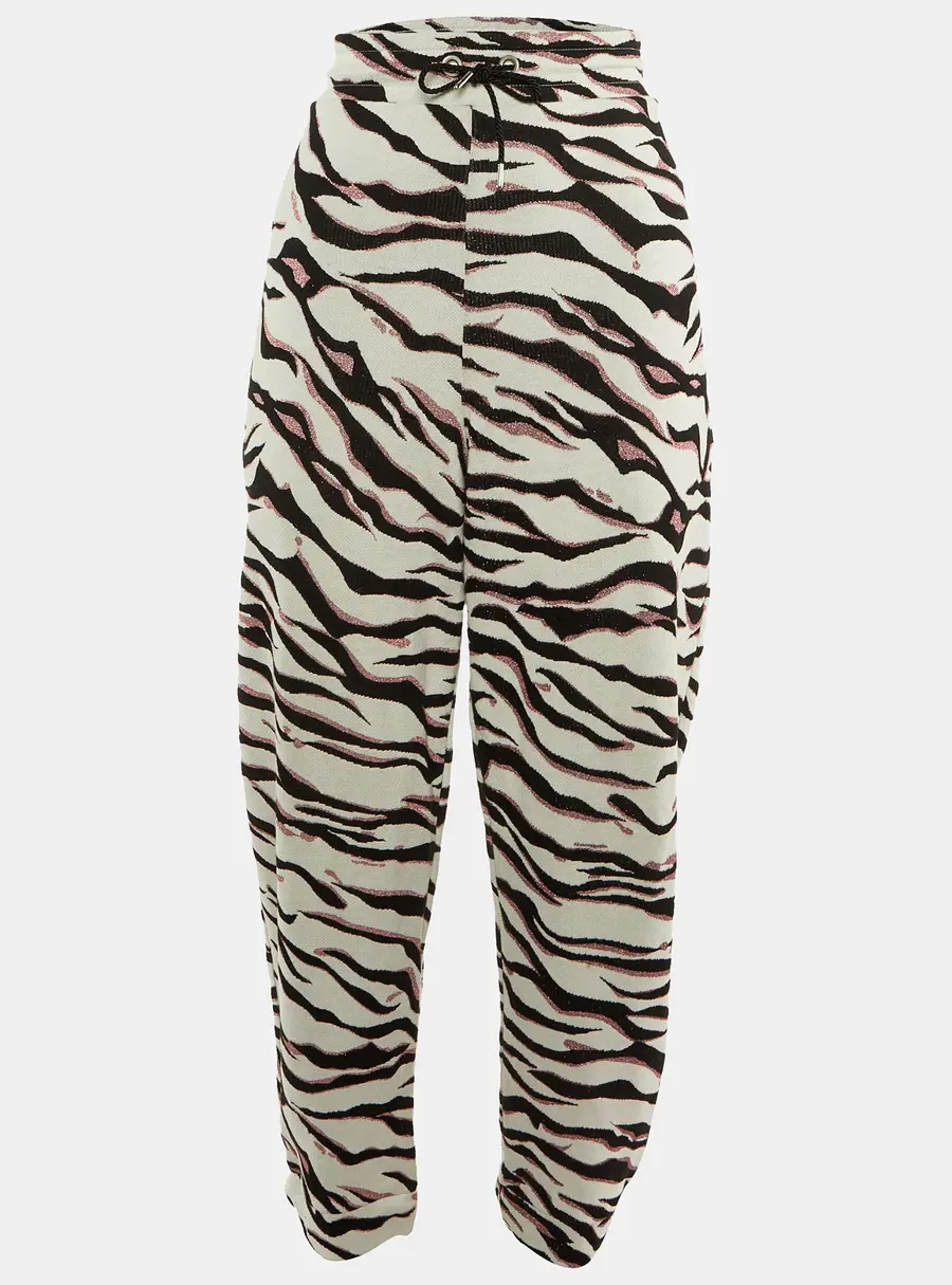 Kenzo White Lurex Printed Cotton Knit Pants M