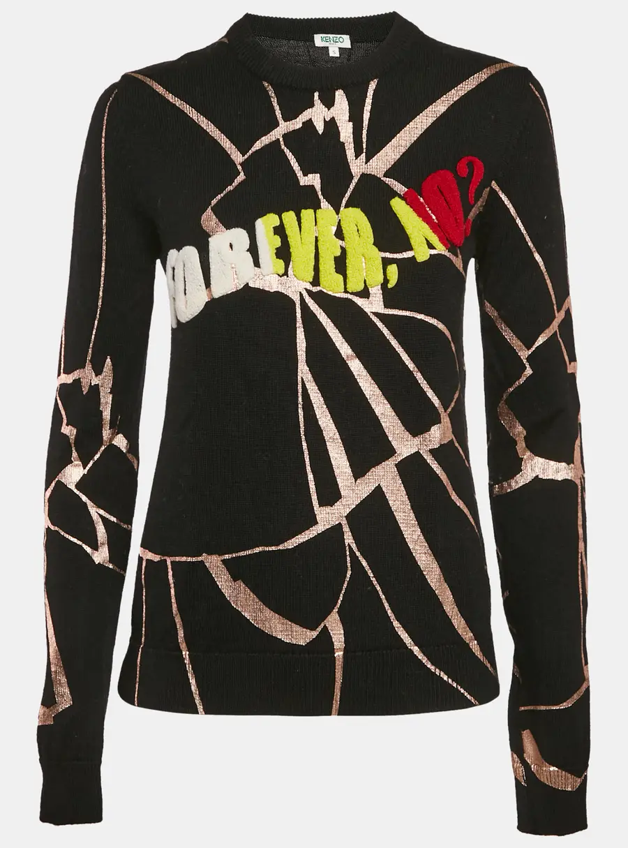 Kenzo Black Tufted and Metallic Print Wool Knit Sweater S