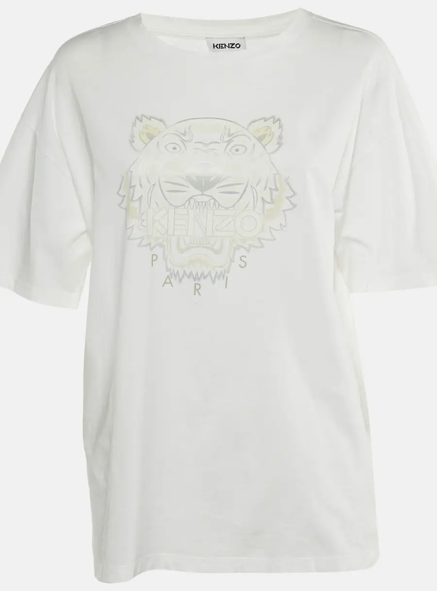 Kenzo White Tiger Print Cotton Crew Neck T-Shirt L