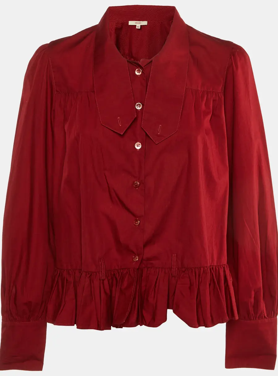 Kenzo Red Cotton Ruffle Button Front Shirt XL
