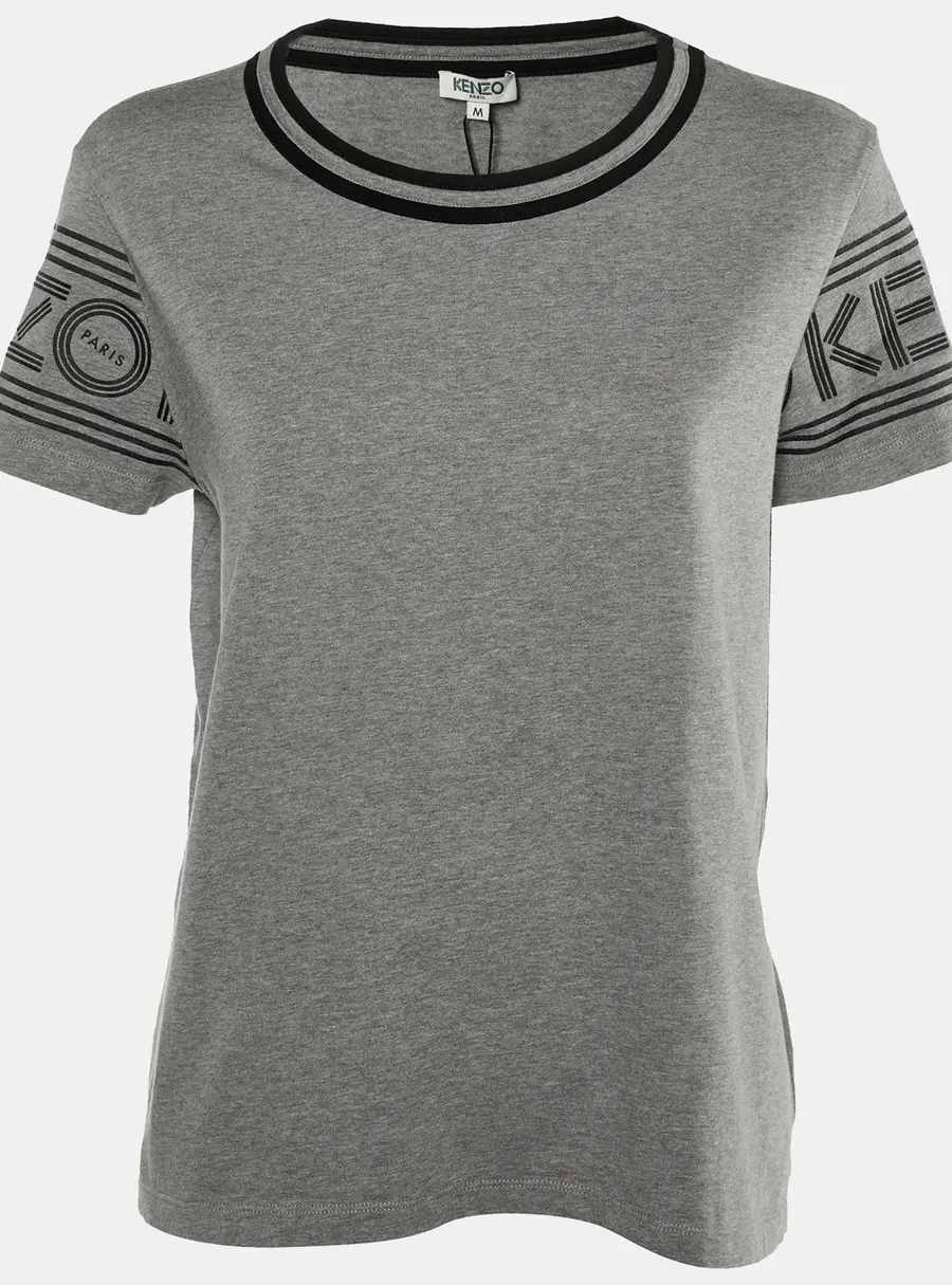 Kenzo Grey/Black Logo Cotton Printed Sleeve Round Neck T-Shirt M