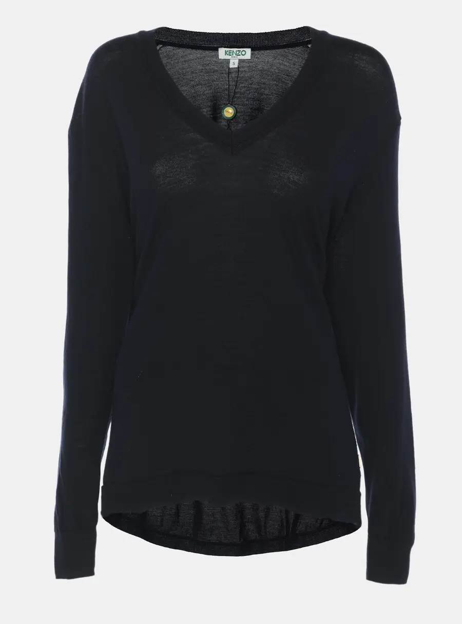 Kenzo Navy Blue Wool Knit V Neck Pullover Sweater S