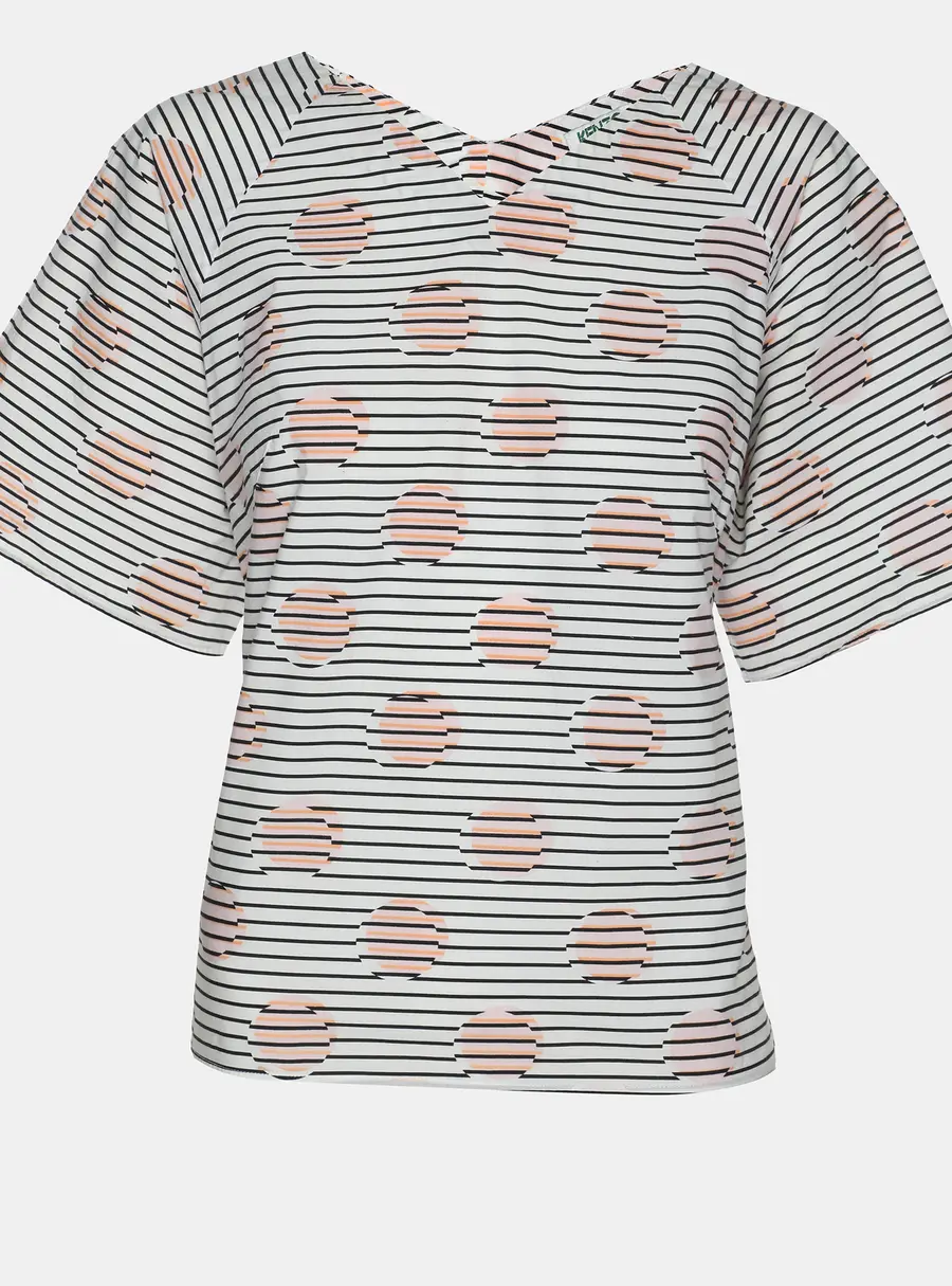 Kenzo White Striped Printed Cotton Tunic Blouse L
