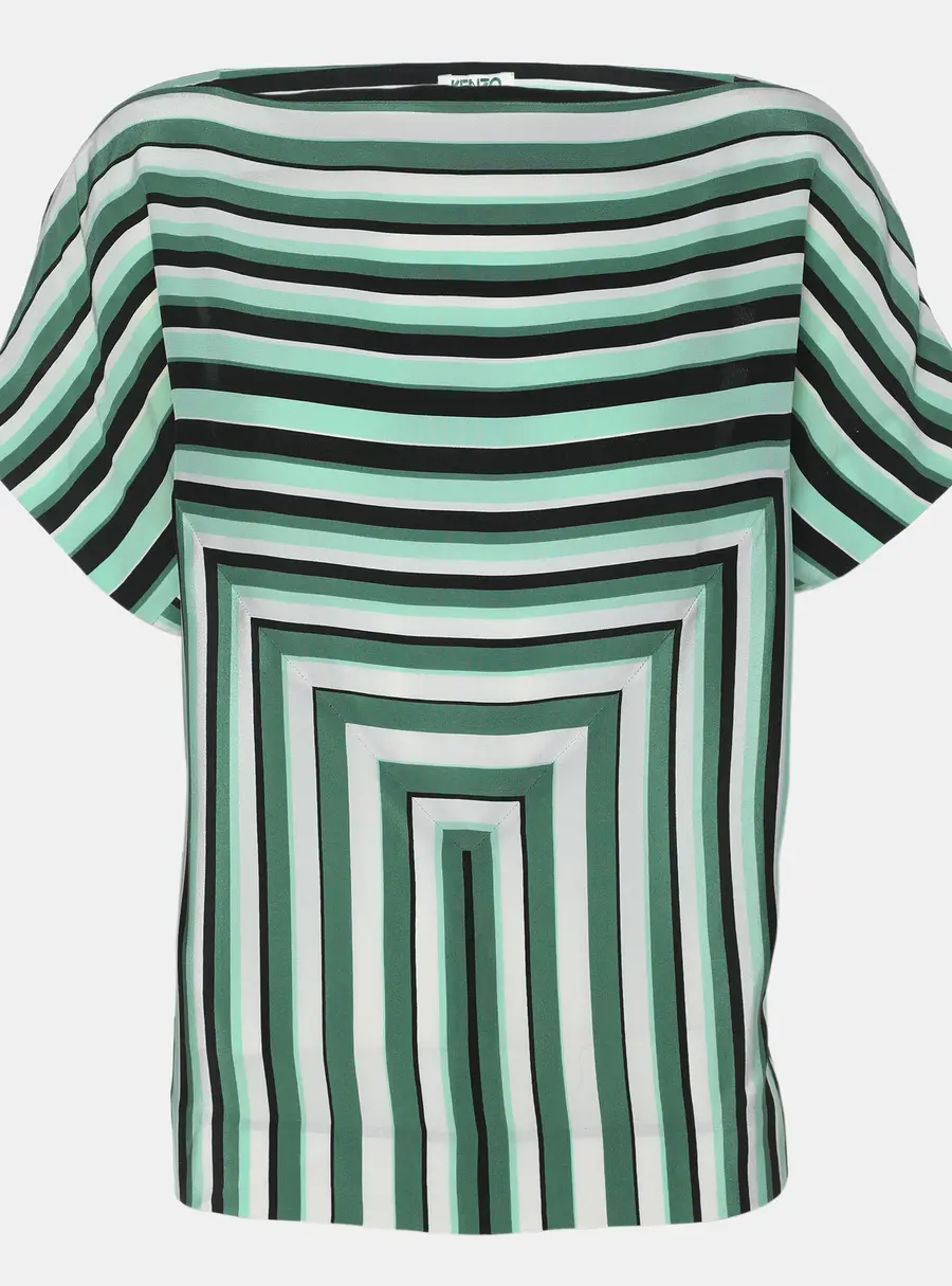 Kenzo Green Stripe Silk Tunic Blouse L