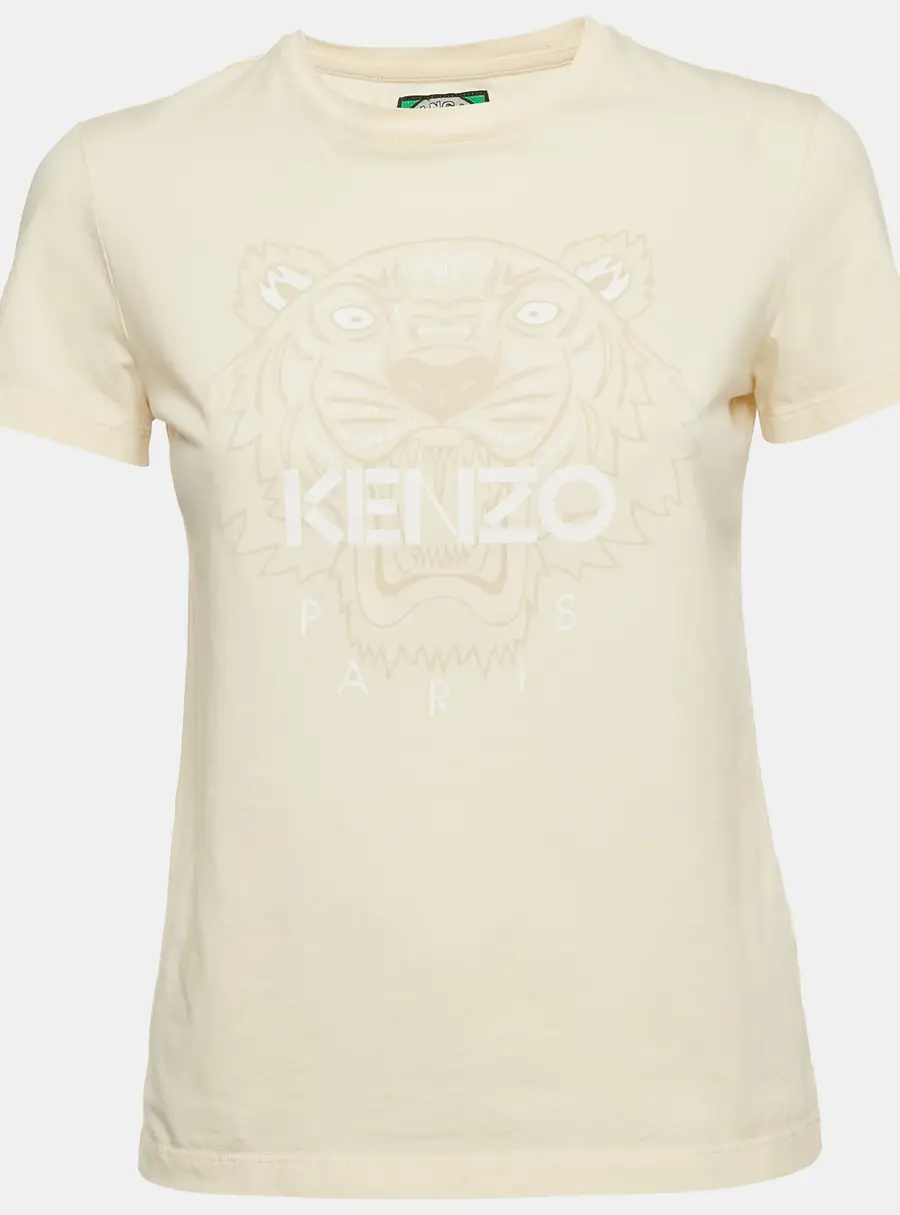 Kenzo Cream Flock Tiger Print Cotton Crewneck T-shirt S