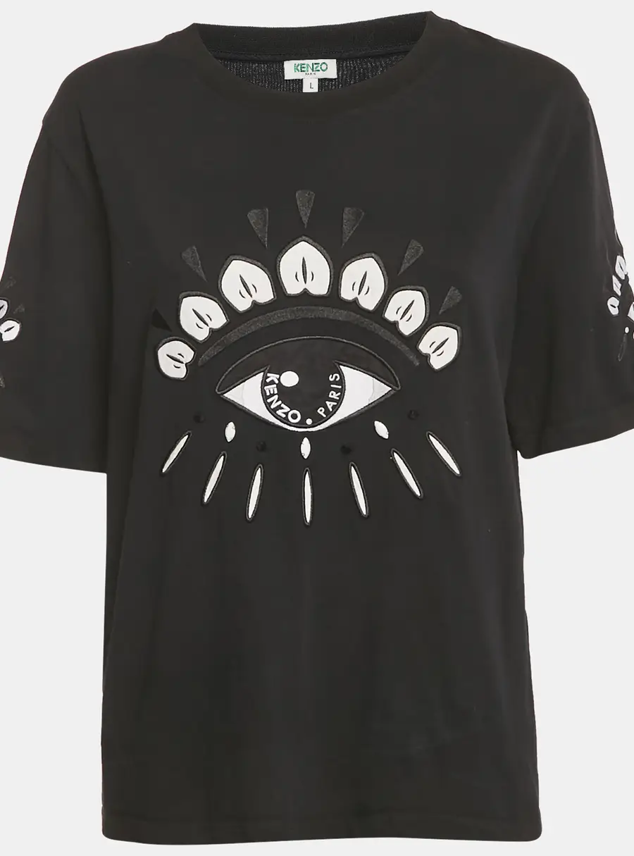 Kenzo Black Eye Embroidered Cotton Crewneck T-shirt L