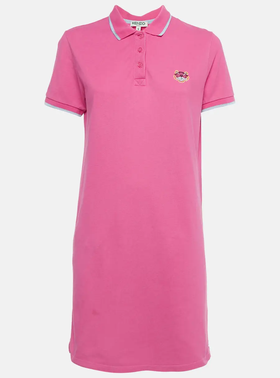 Kenzo Pink Logo Embroidered Cotton Polo T-Shirt S