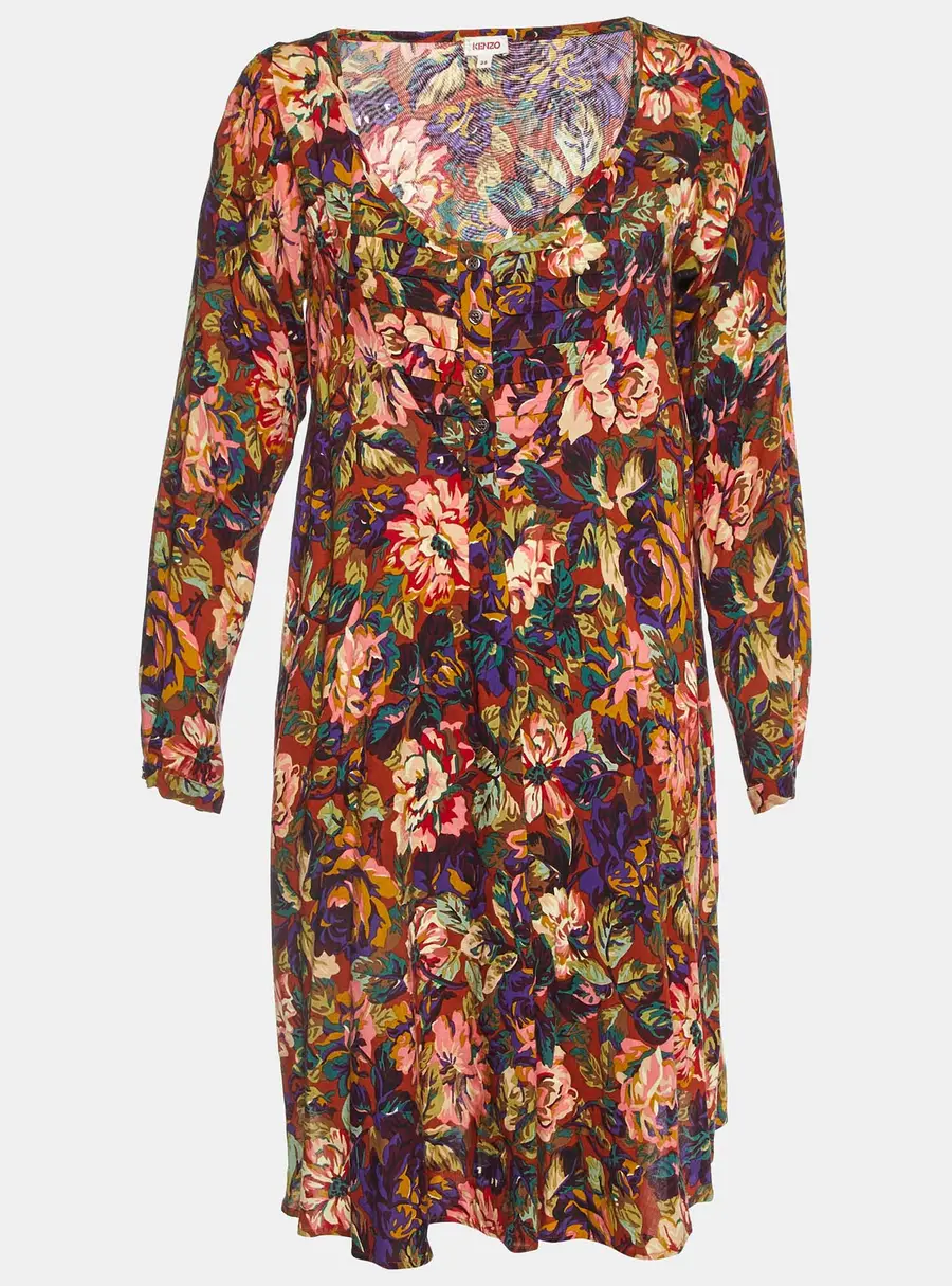 Kenzo Multicolor Abstract Print Crepe Short Dress M