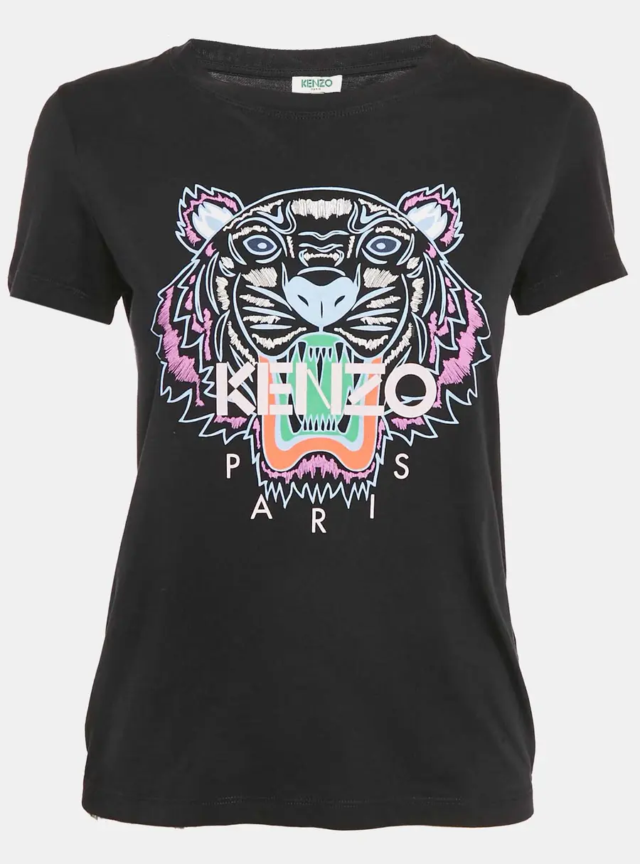 Kenzo Black Tiger Logo Print Jersey Crew Neck T-Shirt S