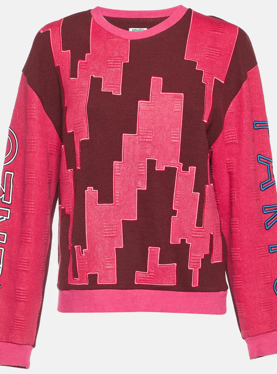 Kenzo Burgundy/Pink Block Pattern Wool Sweatshirt L