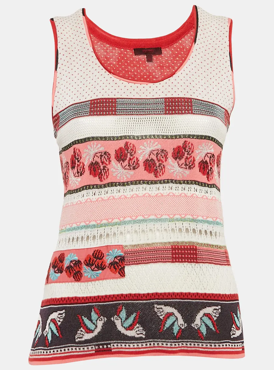 Kenzo Red Intarsia Knit Tank Top M