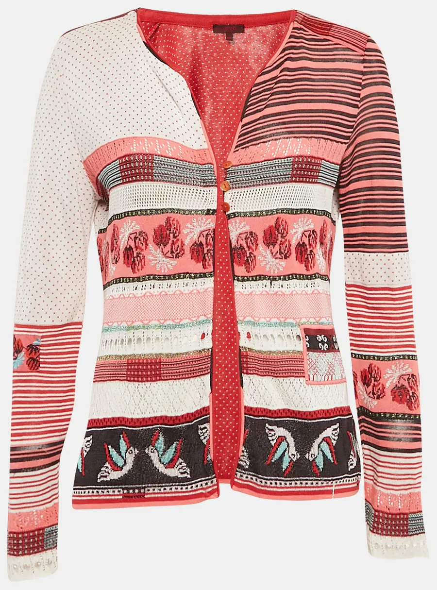 Kenzo Red Intarsia Knit Button Front Cardigan M