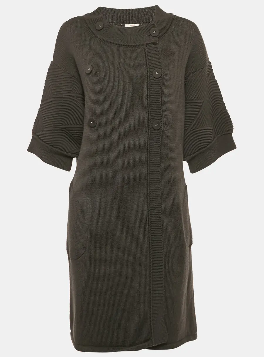 Kenzo Charcoal Grey Knit Double Breasted Long Cardigan S