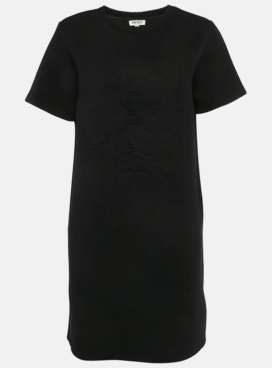 Kenzo Black Tiger Embossed Jersey Crewneck T-Shirt Dress S
