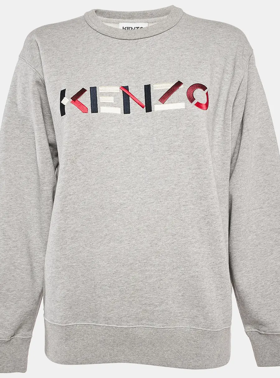 Kenzo Grey Logo Embroidery Crewneck Sweatshirt M