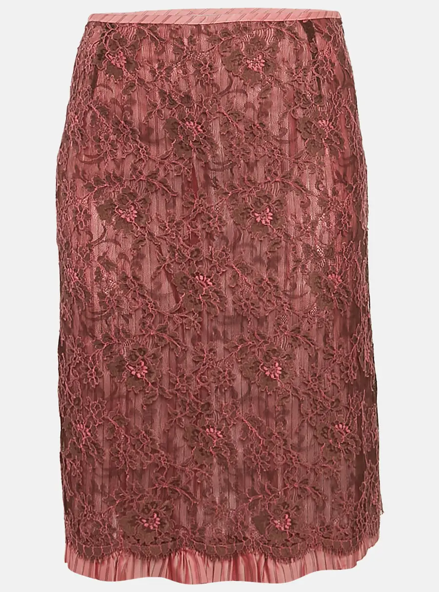 Kenzo Pink Floral Lace and Nylon Ruffled Short Skirt M