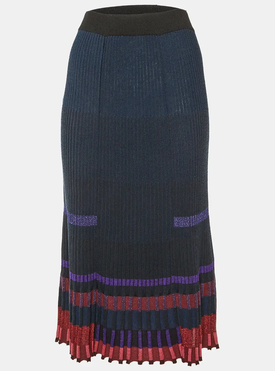 Kenzo Black Striped Lurex Rib Knit Midi Skirt S