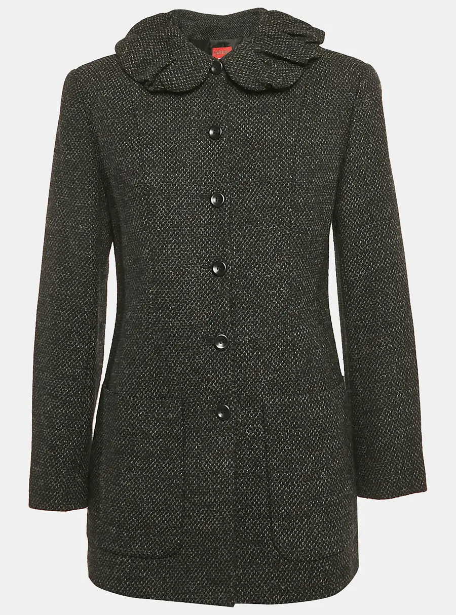 Kenzo Black Tweed Ruffled Jacket M