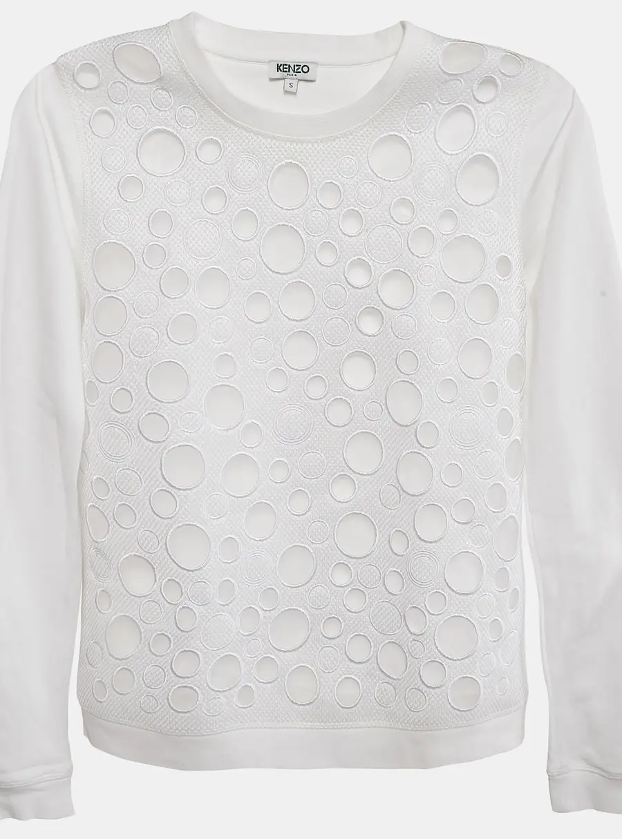 Kenzo White Mesh and Cotton Cut-Out Detail Sweatshirt S