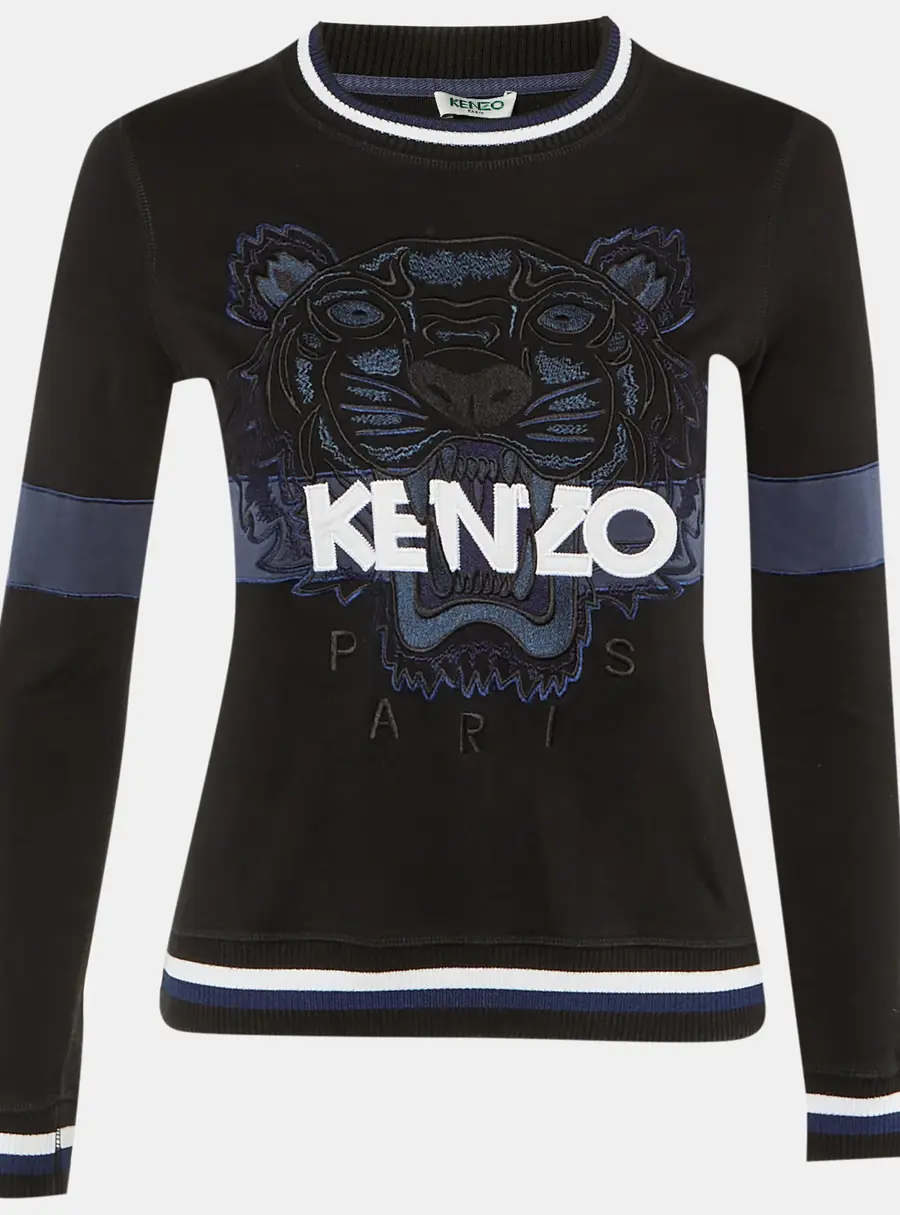 Kenzo Black Tiger Embroidered Cotton Crew Neck Sweatshirt S