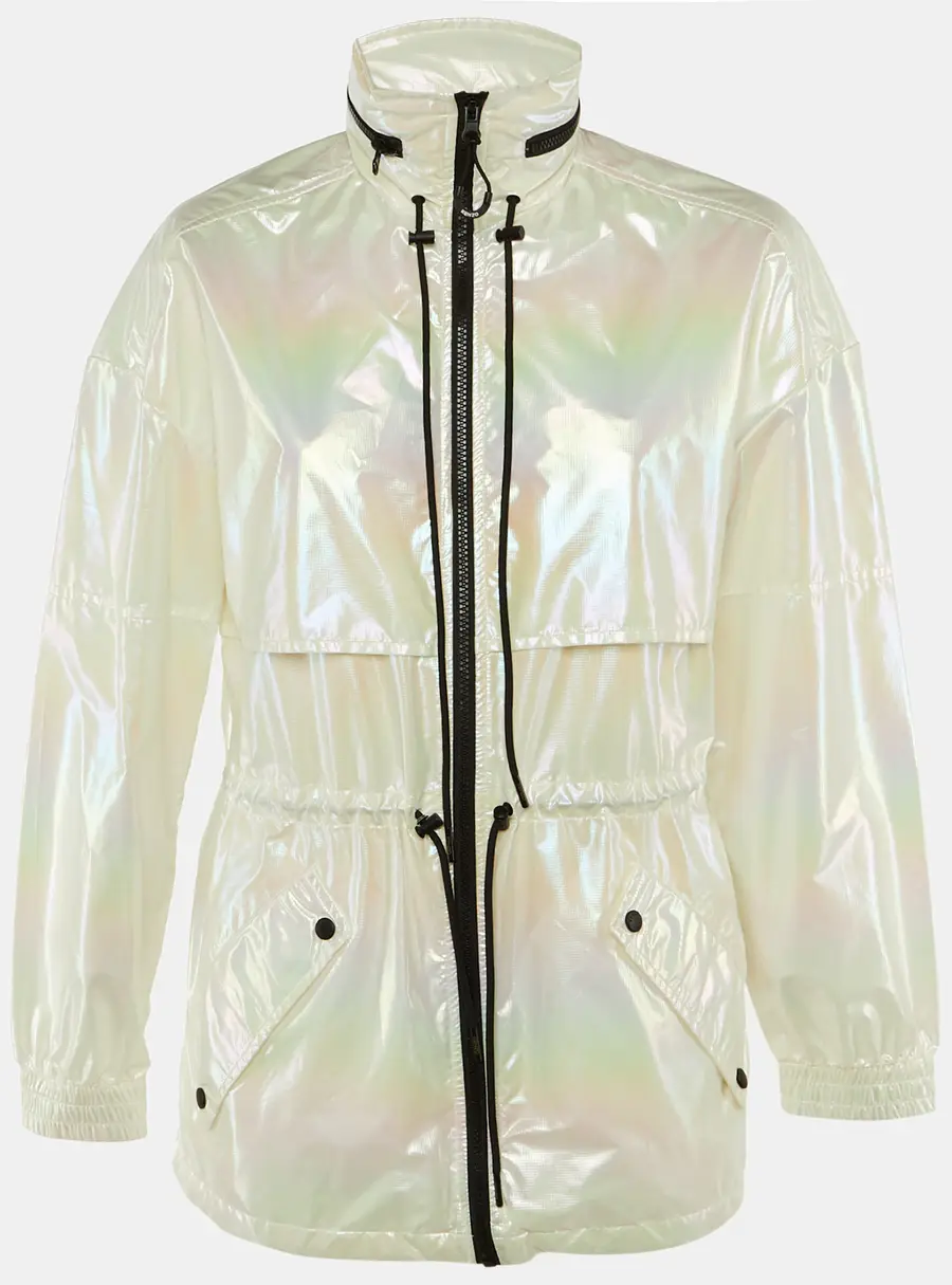 Kenzo Iridescent Logo Print Synthetic Concealed Hood Windbreaker Jacket M