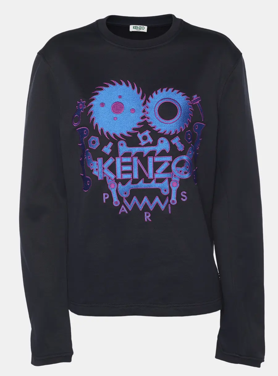 Kenzo Navy Blue Nylon Knit Logo Embroidered Sweatshirt S