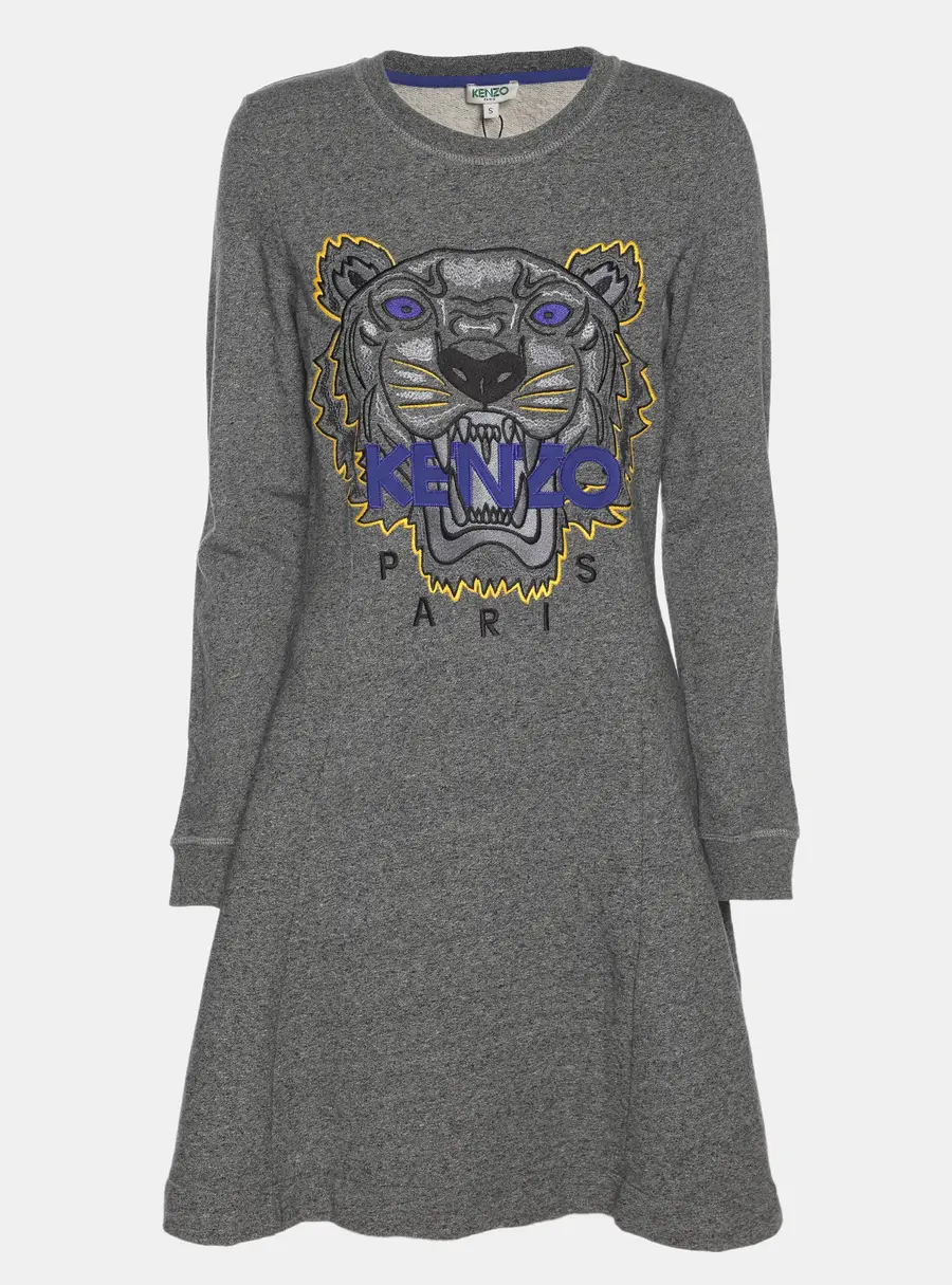 Kenzo Grey Jersey Long Sleeve Mini Dress S