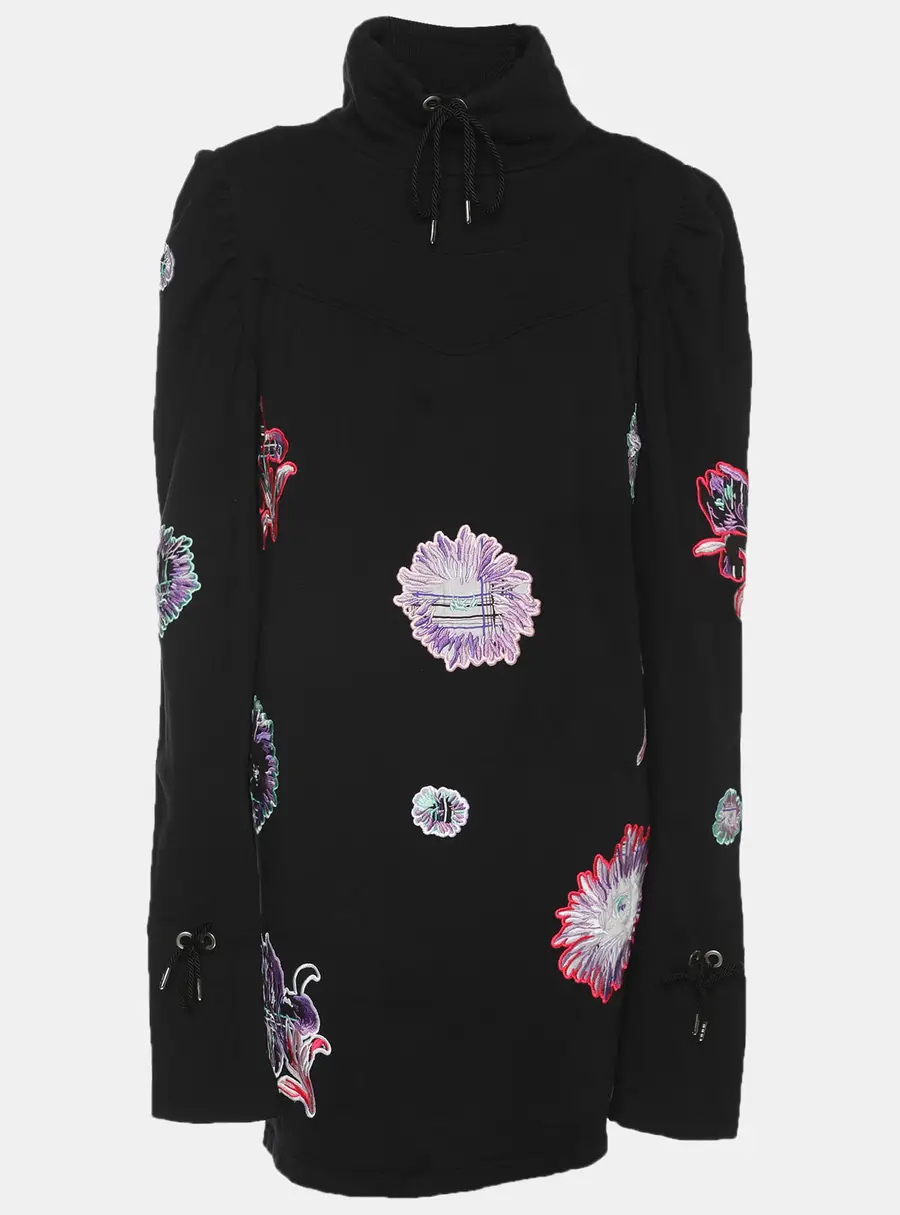 Kenzo Black Cotton Embroidered Drawstring Sweater M