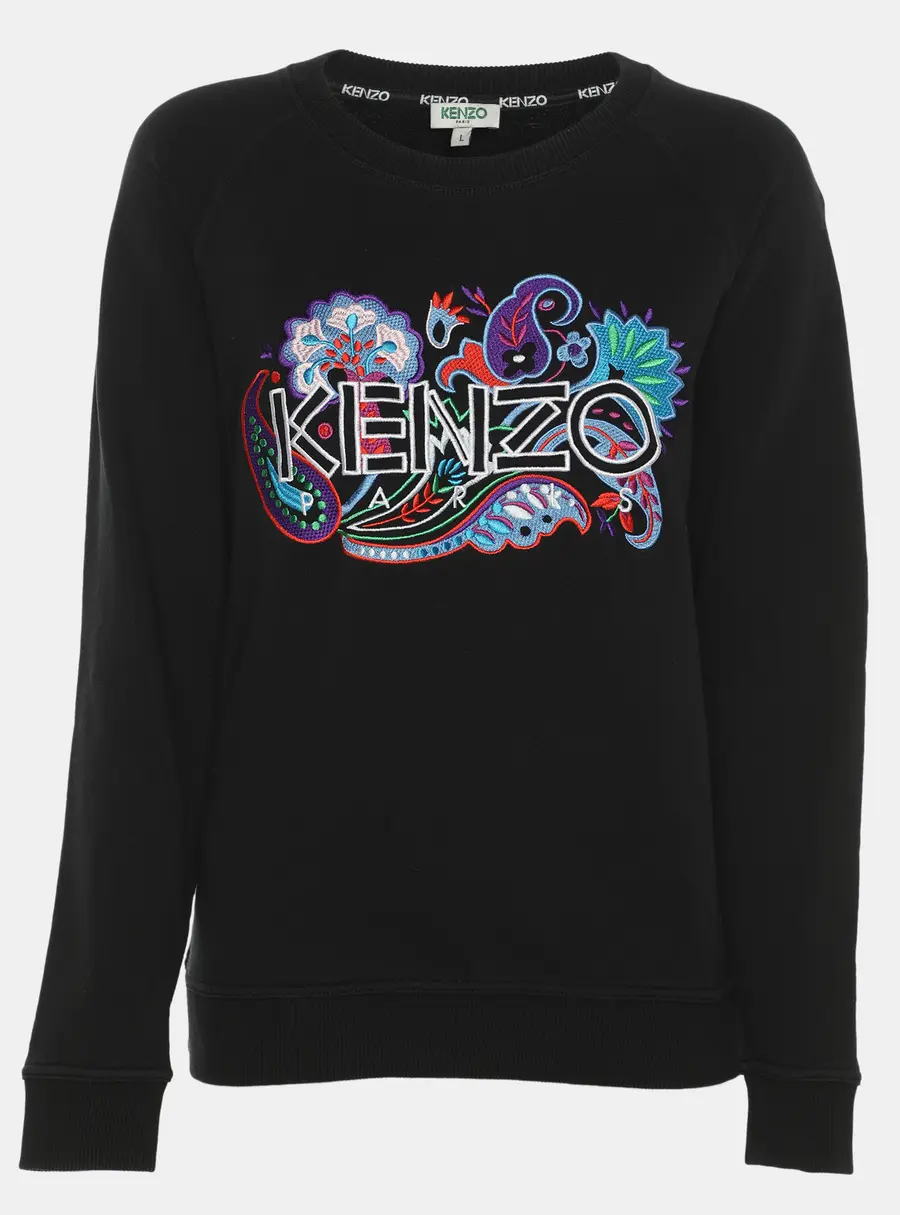 Kenzo Black Paisley Logo Embroidered Cotton Crewneck Sweatshirt L