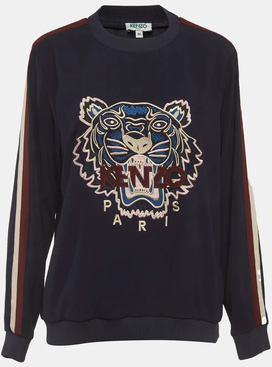 Kenzo Blue Tiger Embroidered Crepe Sweatshirt M