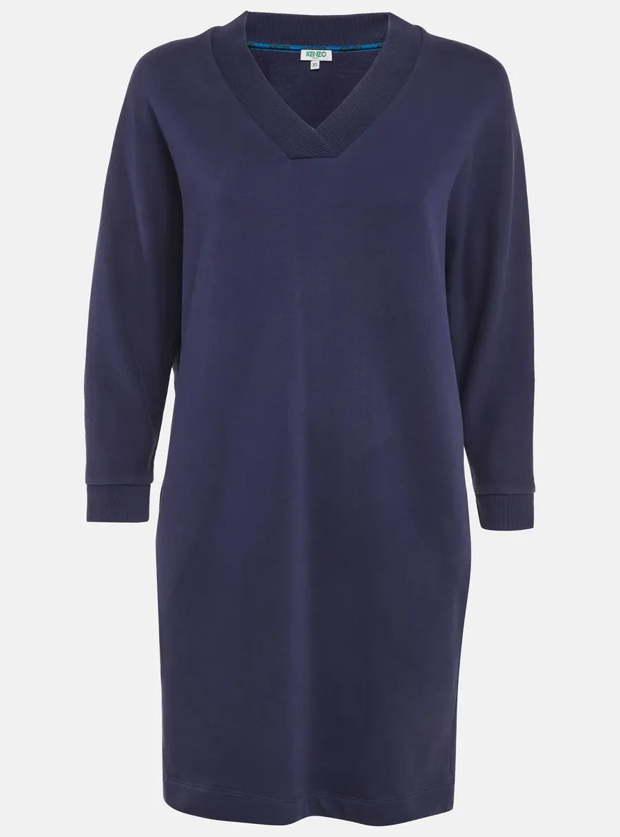 Kenzo Blue Jersey Cotton V-Neck Mini Dress XS