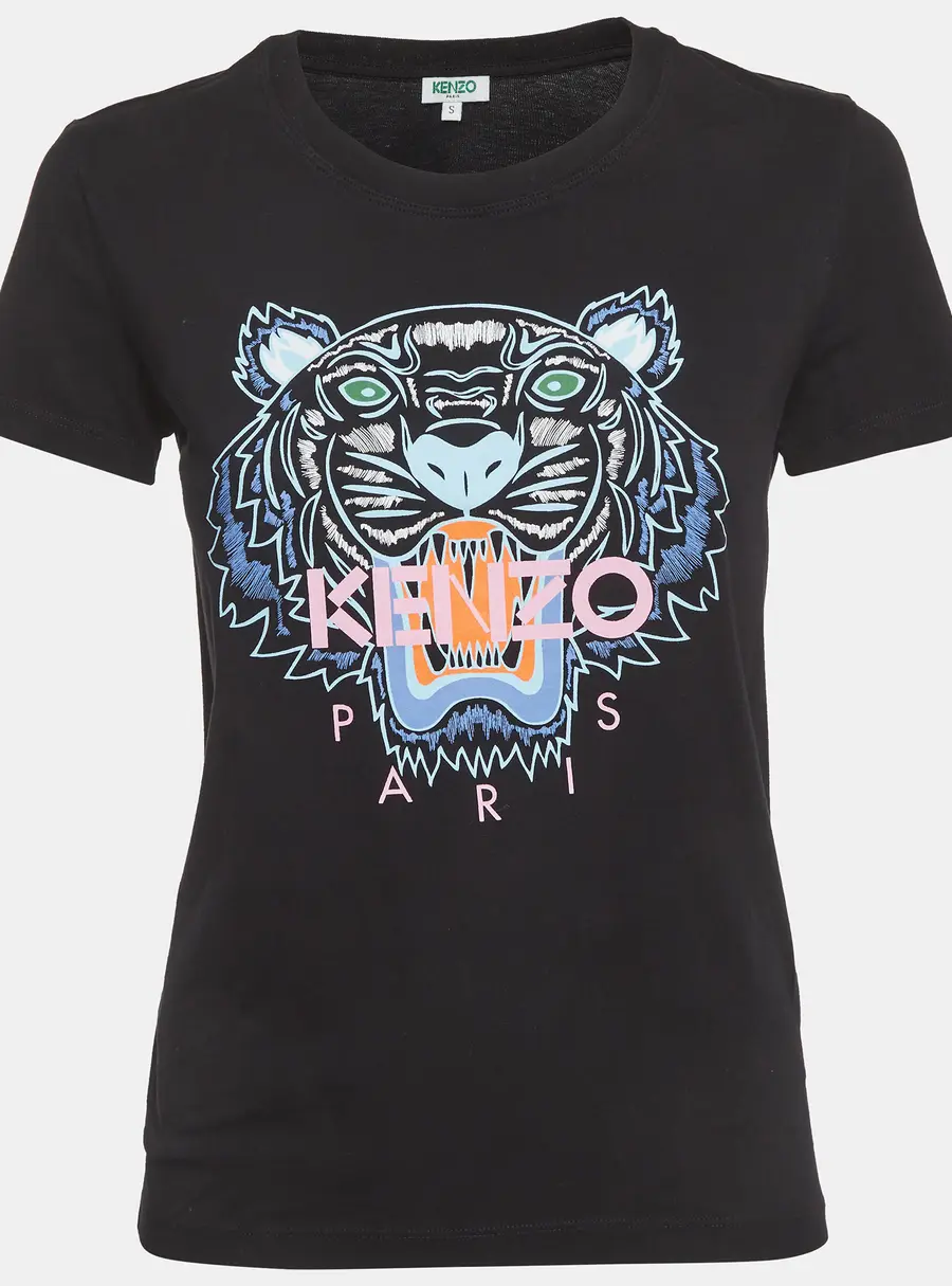 Kenzo Black Tiger Logo Print Jersey T-Shirt S