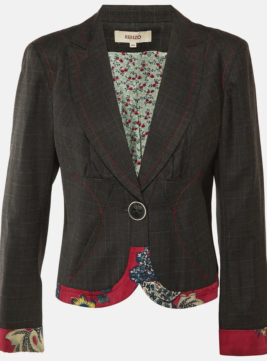 Kenzo Grey Wool Contrast Detail Blazer L