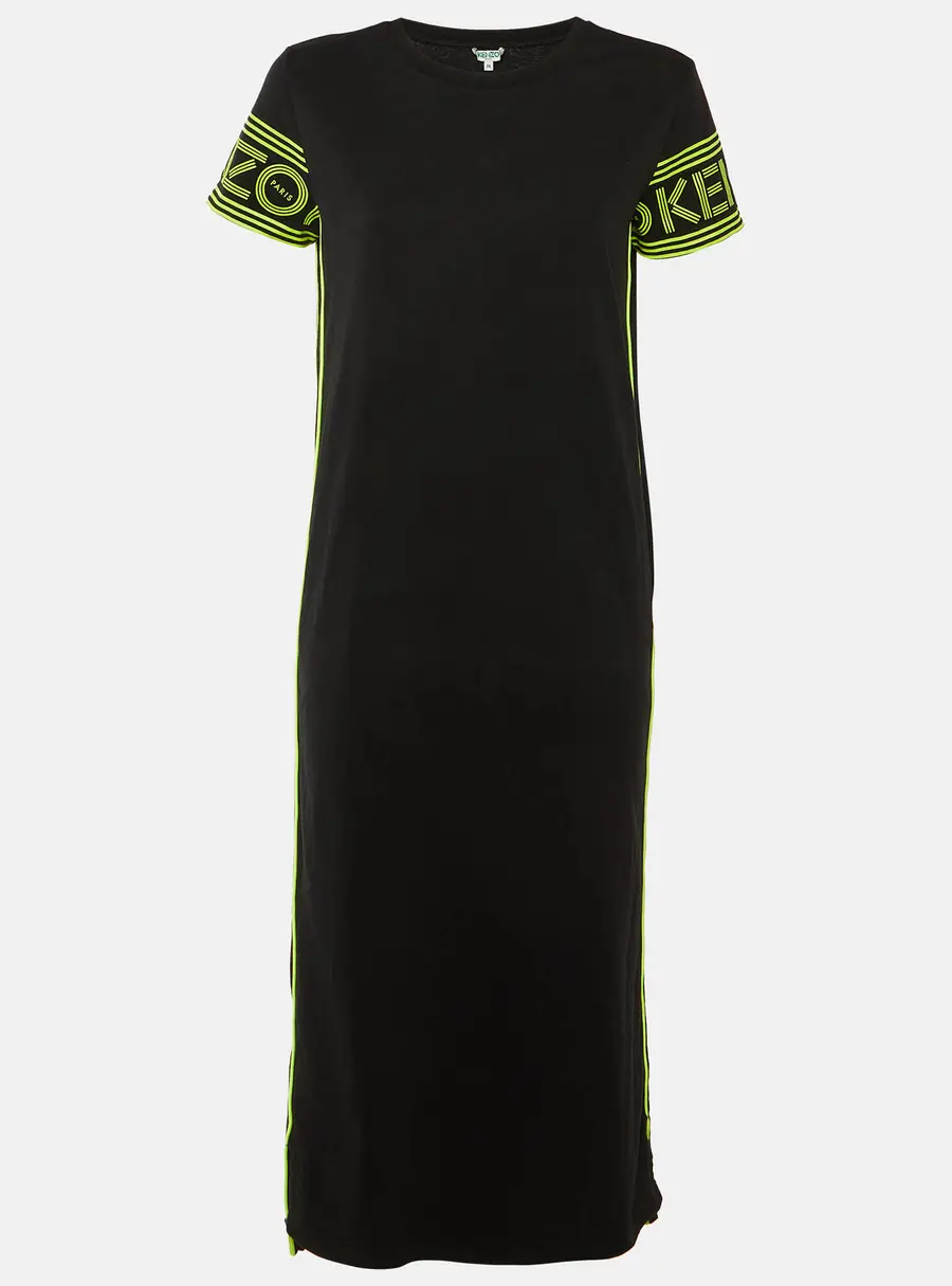 Kenzo Black Cotton Knit Contrast Logo Detail Midi Dress M