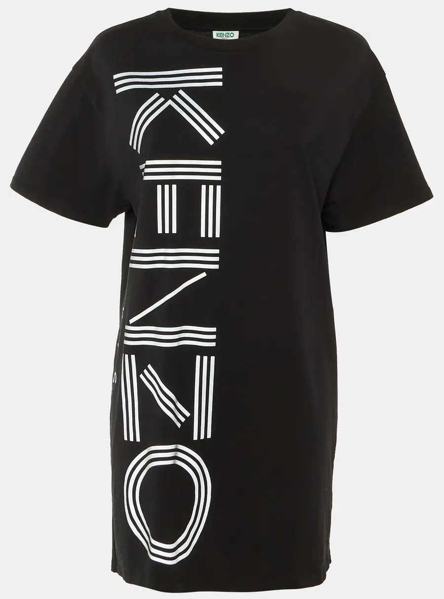 Kenzo Black Print Logo Cotton T-Shirt Dress S