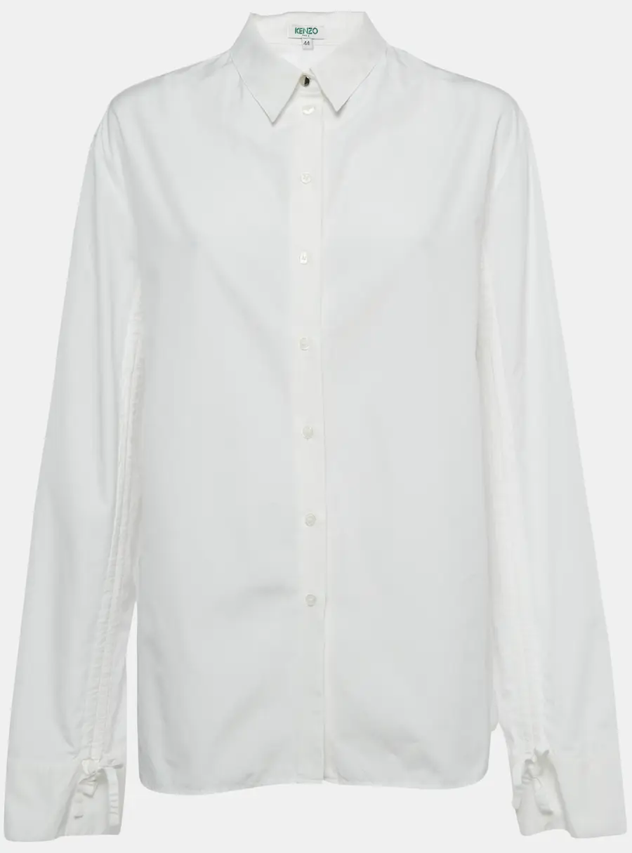 Kenzo White Poplin Drawstring Ruche Sleeve Shirt L