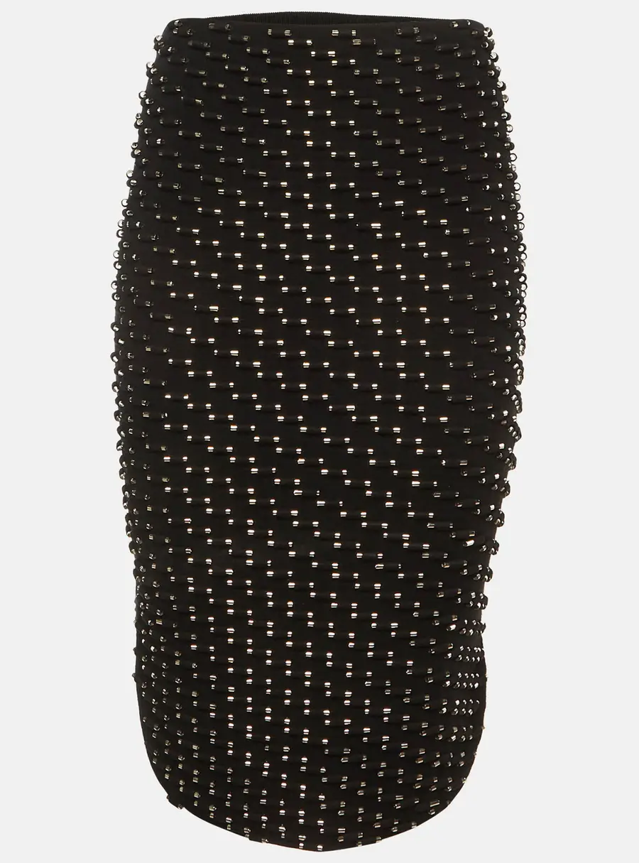 Kenzo Black Knit Studded Fitted Midi Skirt S
