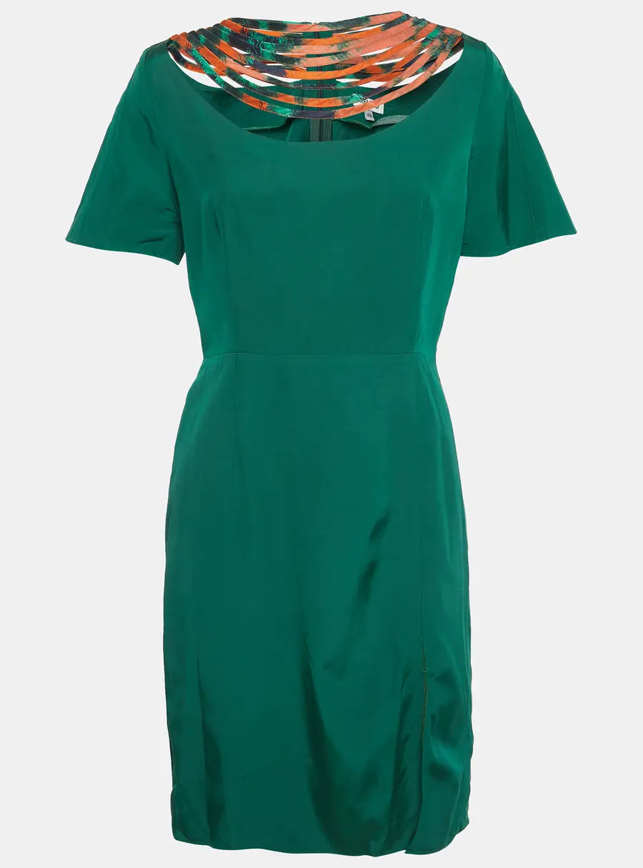 Kenzo Green Crepe Neck Detail Mini Dress L