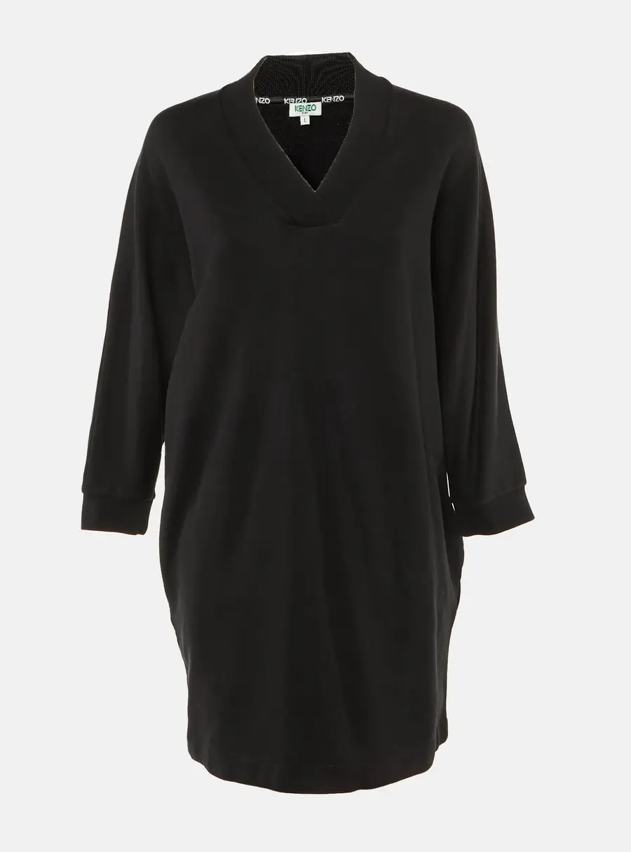 Kenzo Black Logo Print Cotton Sweater Dress L