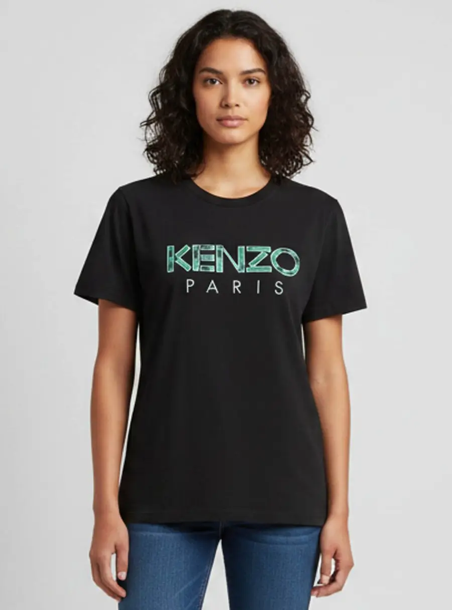 Kenzo Black Logo Embroidered Jersey Crew Neck T-Shirt XXL