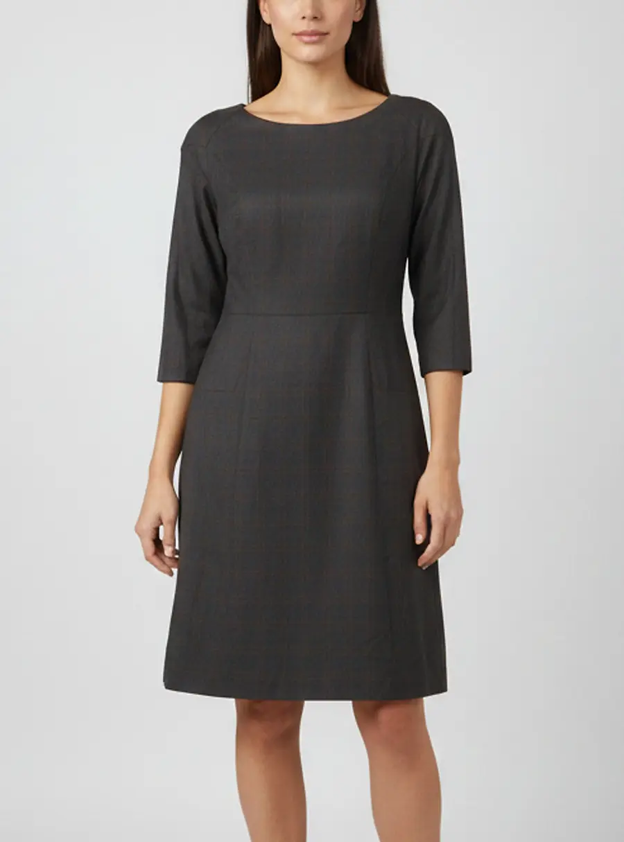 Kenzo Grey Plaid Wool Blend Sheath Dress L