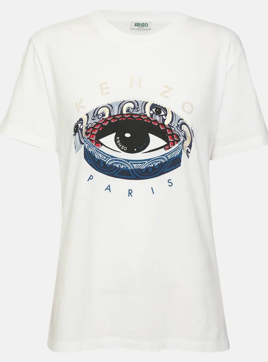 Kenzo White Cotton Eye Print T-Shirt