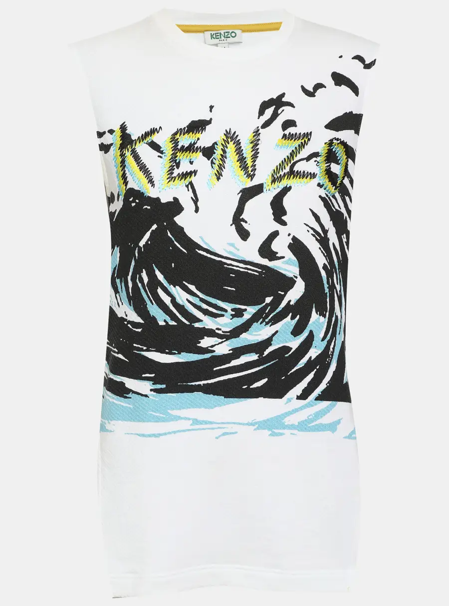 Kenzo White Multicolor Printed and Logo Embroidered Sleeveless Top M