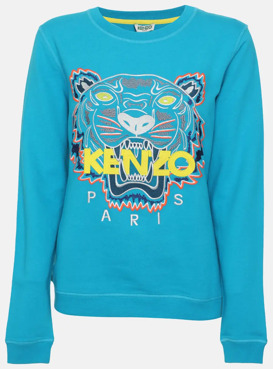 Kenzo Blue Multicolor Tiger Embroidered Jersey Sweatshirt M