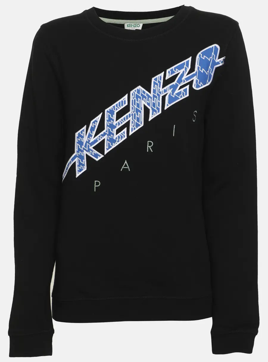 Kenzo Black Logo Embroidered Jersey Sweatshirt M