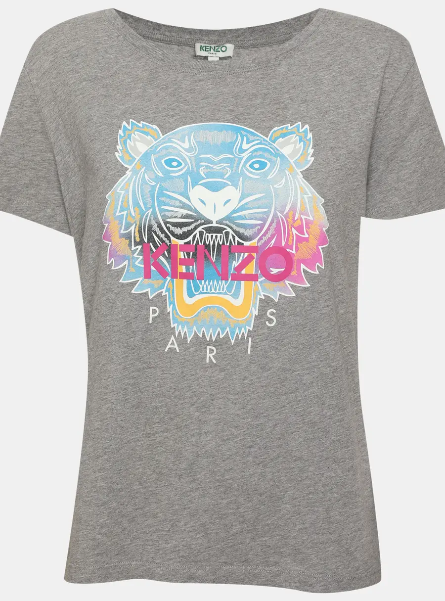 Kenzo Grey Multicolor Tiger Print Cotton T-Shirt L